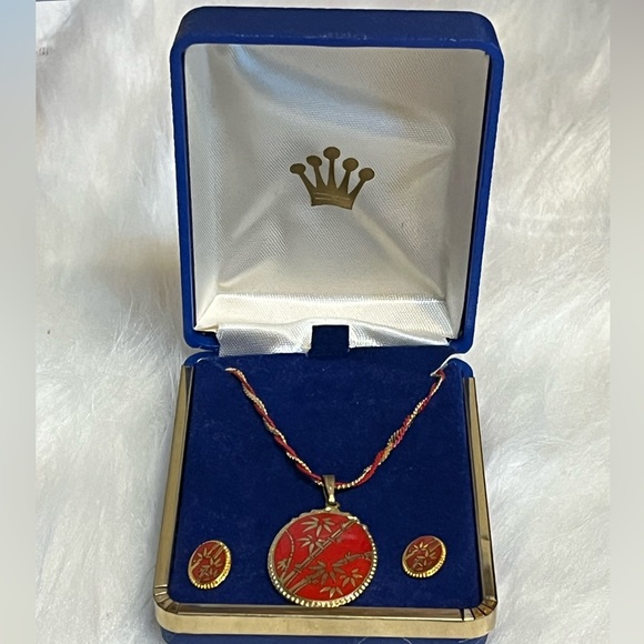 Vintage Jewelry - Vintage Red and Gold Bamboo Jewelry Set